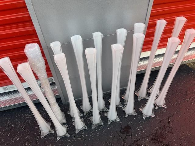 White Glass Trumpet Vases - Lot of 13