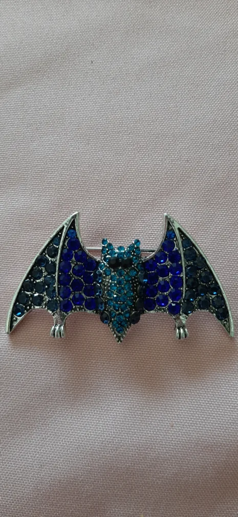 Bat Brooch Pin - Blue Rhinestones thumbnail