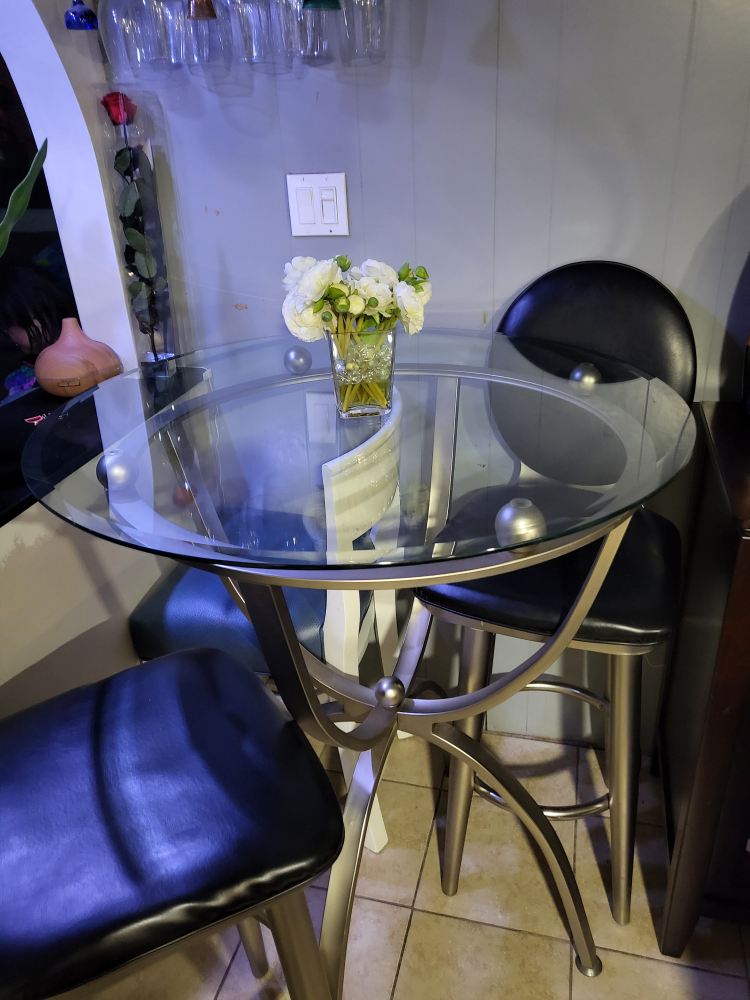 Glass Top Bar Table with 2 Stools - photo 3