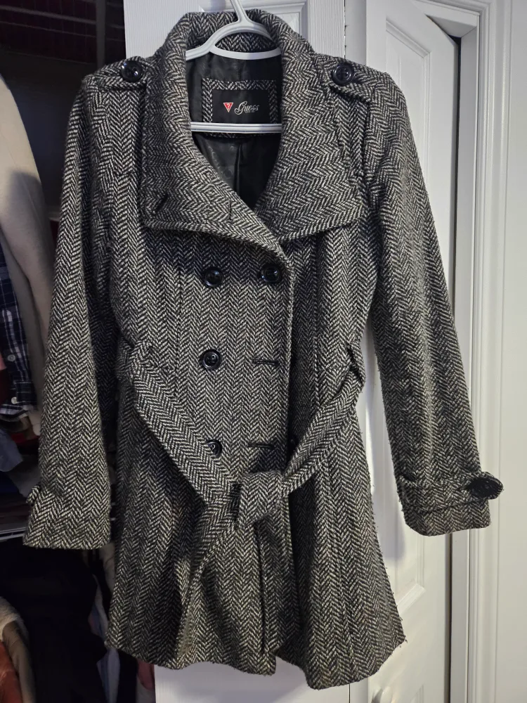 Guess Herringbone Wool Blend Trench Coat - Size S image indicator(2)