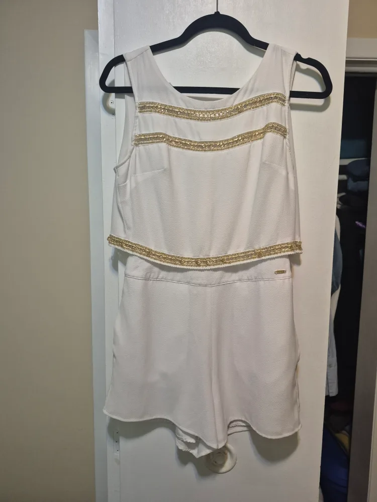 Bebe White Romper with Gold Detail thumbnail
