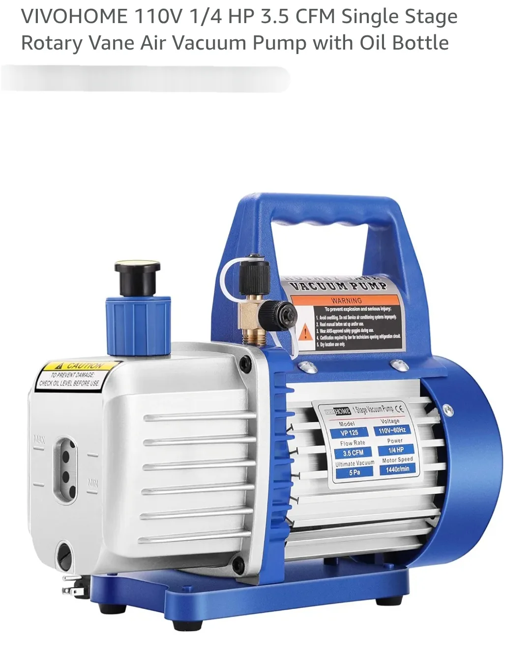 VIVOHOME 110V 1/4 HP 3.5 CFM Vacuum Pump thumbnail