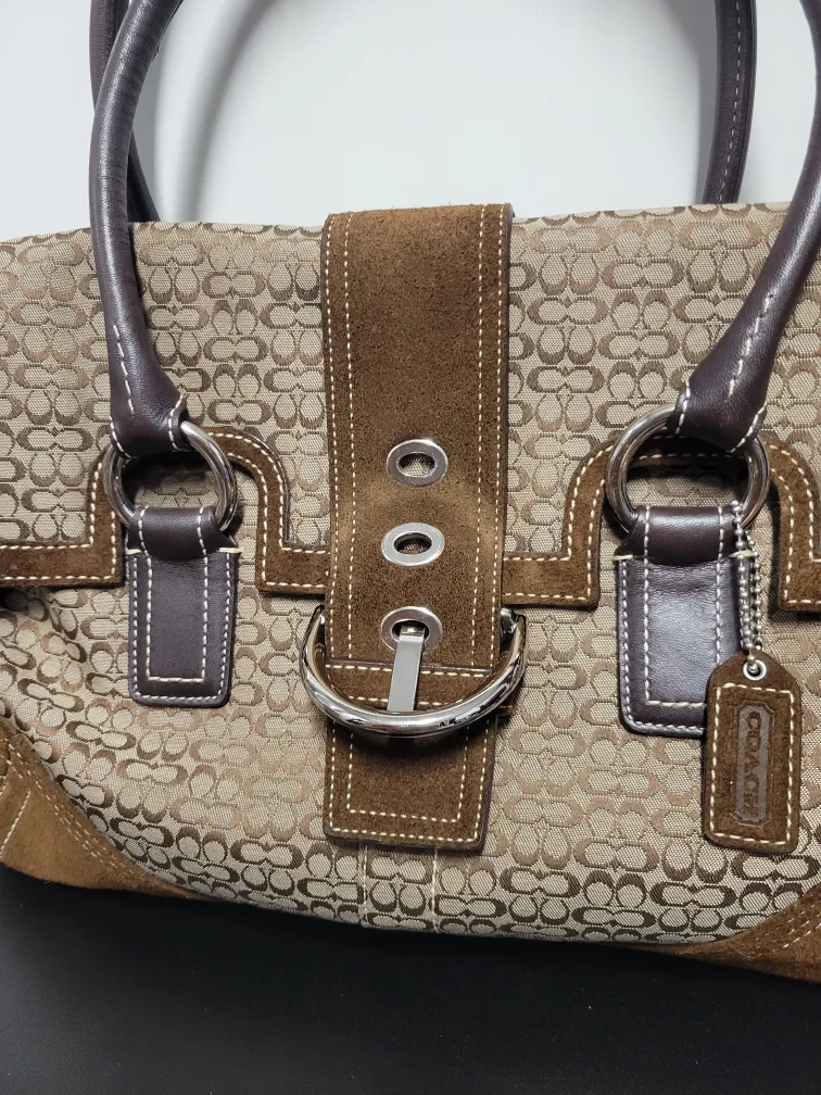 Coach Signature Brown Suede Satchel image indicator(2)