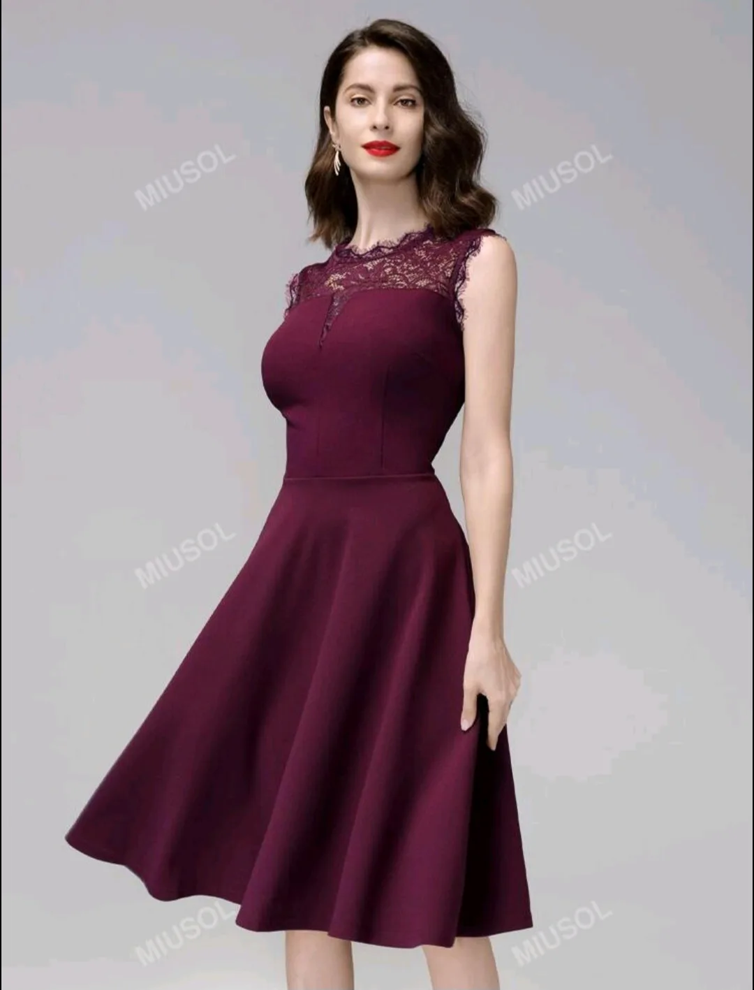 Burgundy Lace Sleeveless Dress image indicator(6)