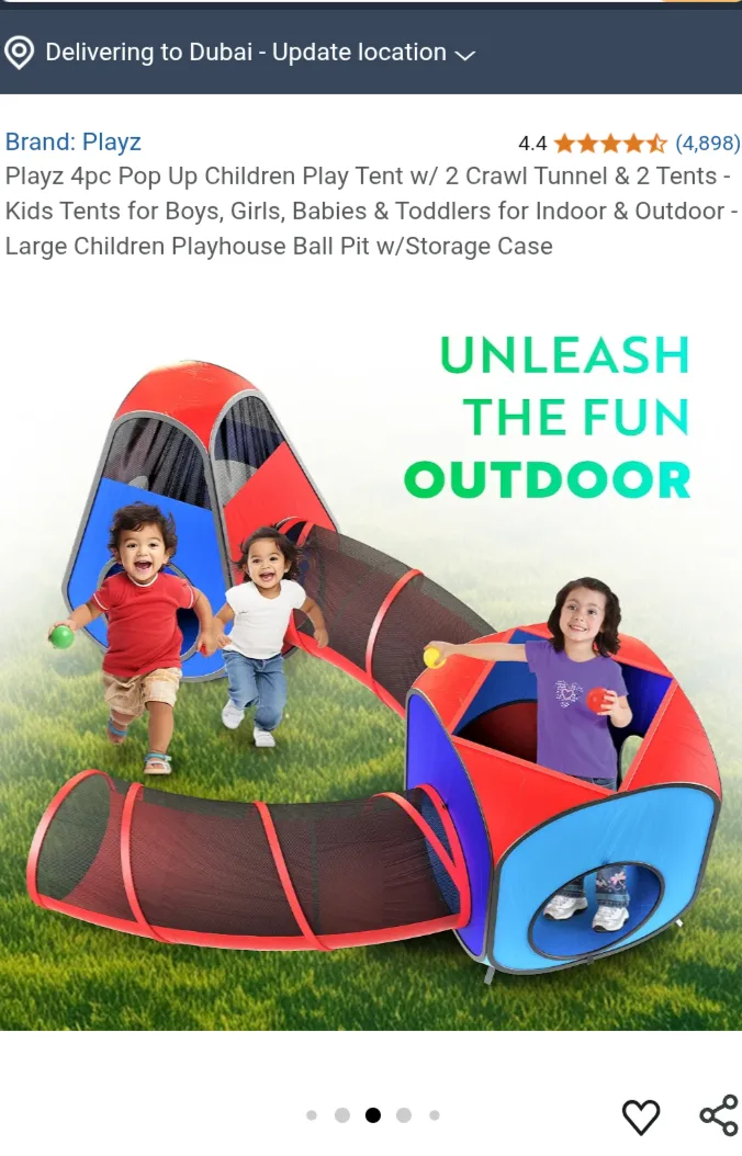 Playz 4pc Pop Up Children Play Tent w/ Crawl Tunnel image indicator(2)