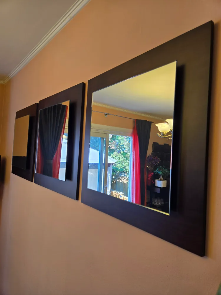 Set of THREE Square Accent Mirrors on Wood image indicator(3)