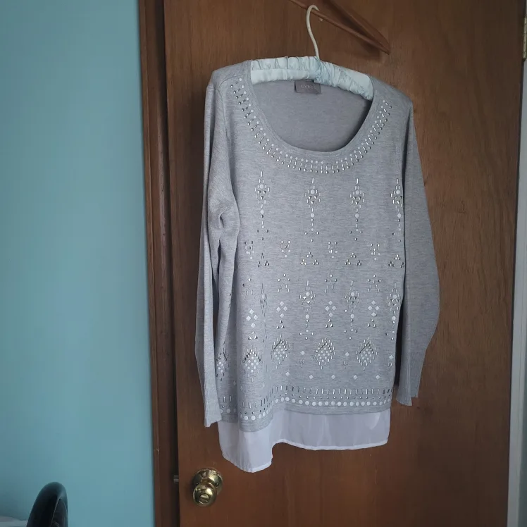 Talbots Grey Embellished Sweater - Size 1x thumbnail