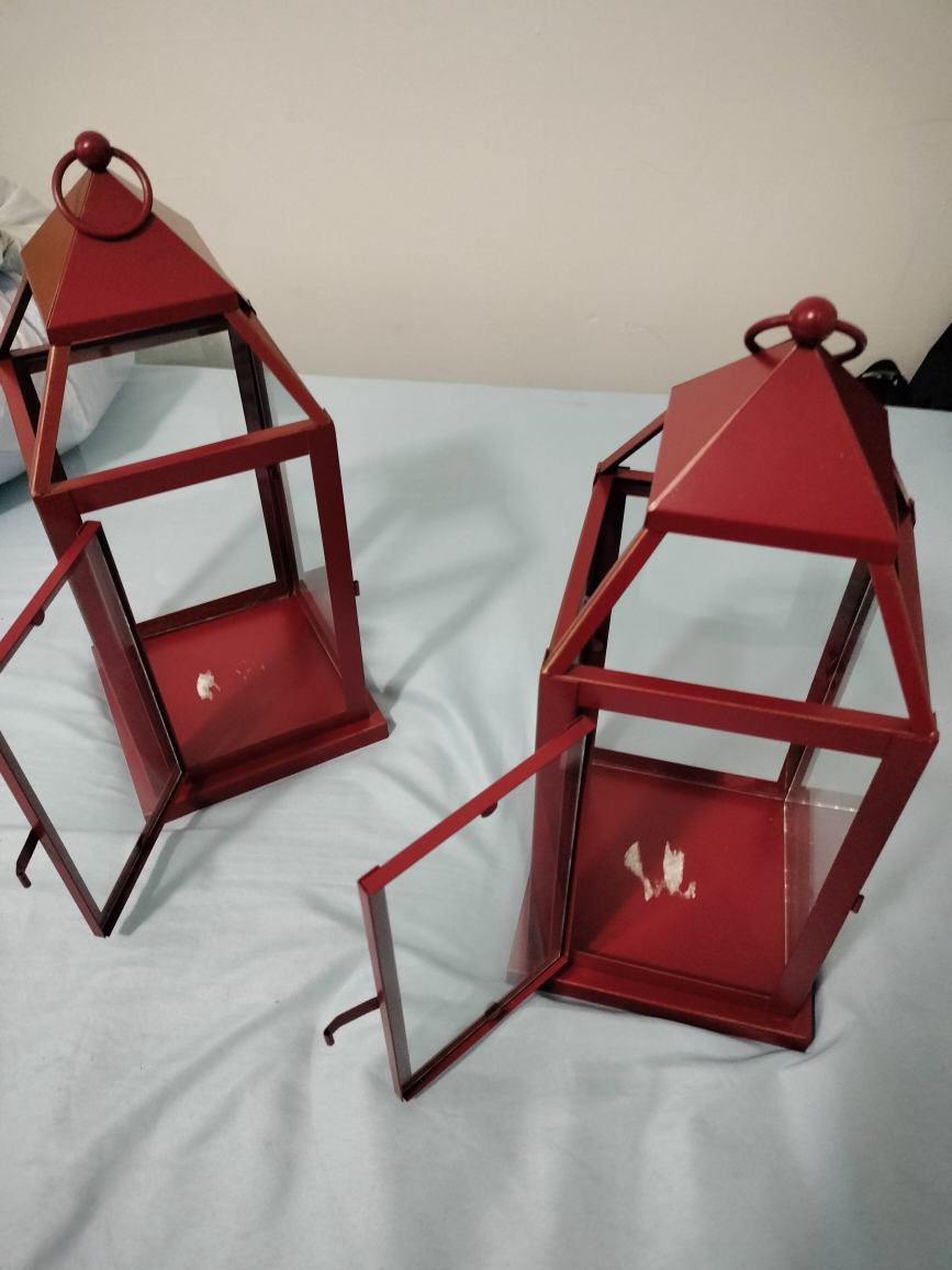 Red Metal Decorative Lanterns (Set of 2)