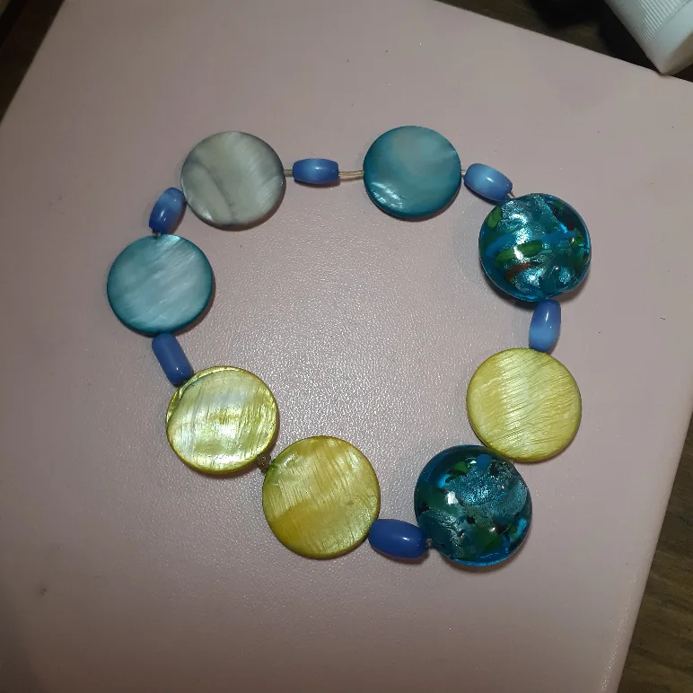 Handmade Beaded Bracelet - Blue & Yellow thumbnail