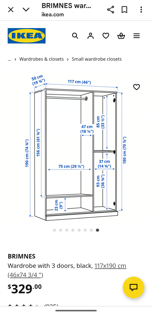 IKEA Brimnes Wardrobe with 3 Doors, Black - photo 2