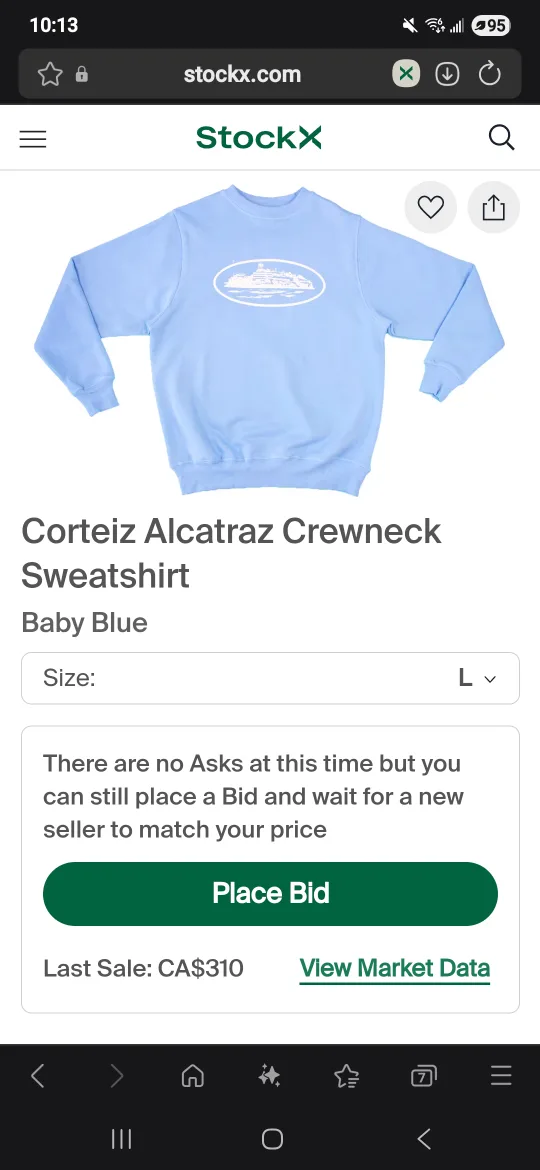 New Corteiz Alcatraz Crewneck Sweatshirt - Baby Blue, L image indicator(5)