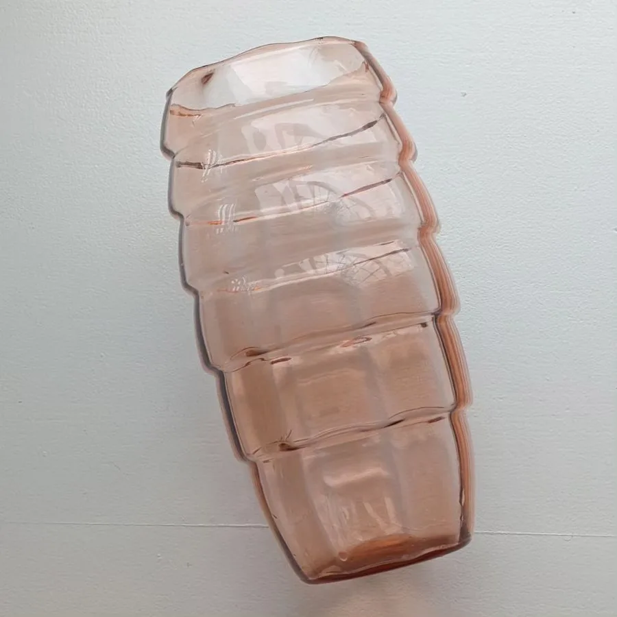 tall Textured Pink Glass Vase.one Pink depression glass image indicator(2)