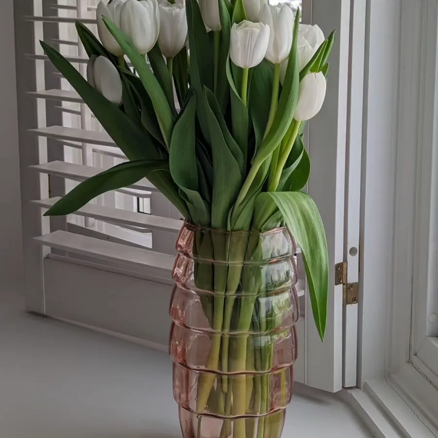 tall Textured Pink Glass Vase.one Pink depression glass image indicator(3)