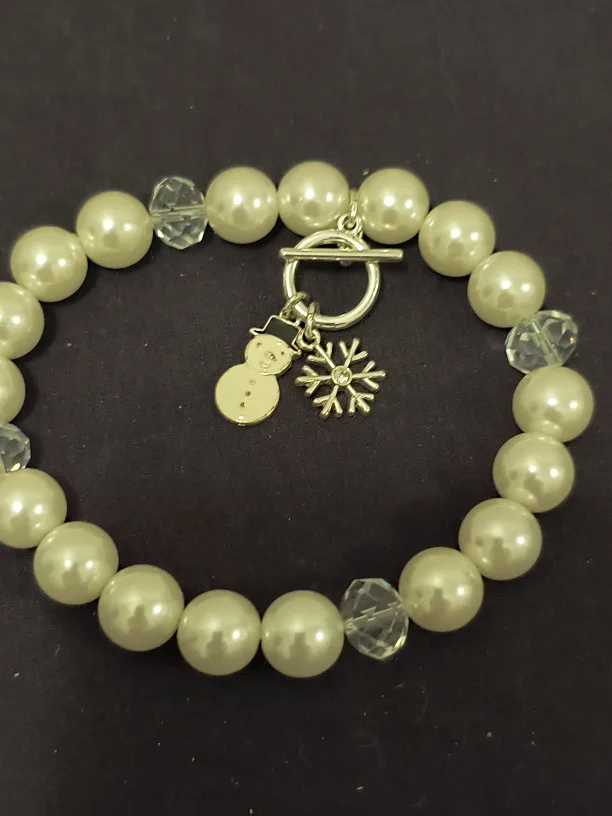 Pearl & Crystal Bead Bracelet with Charms thumbnail