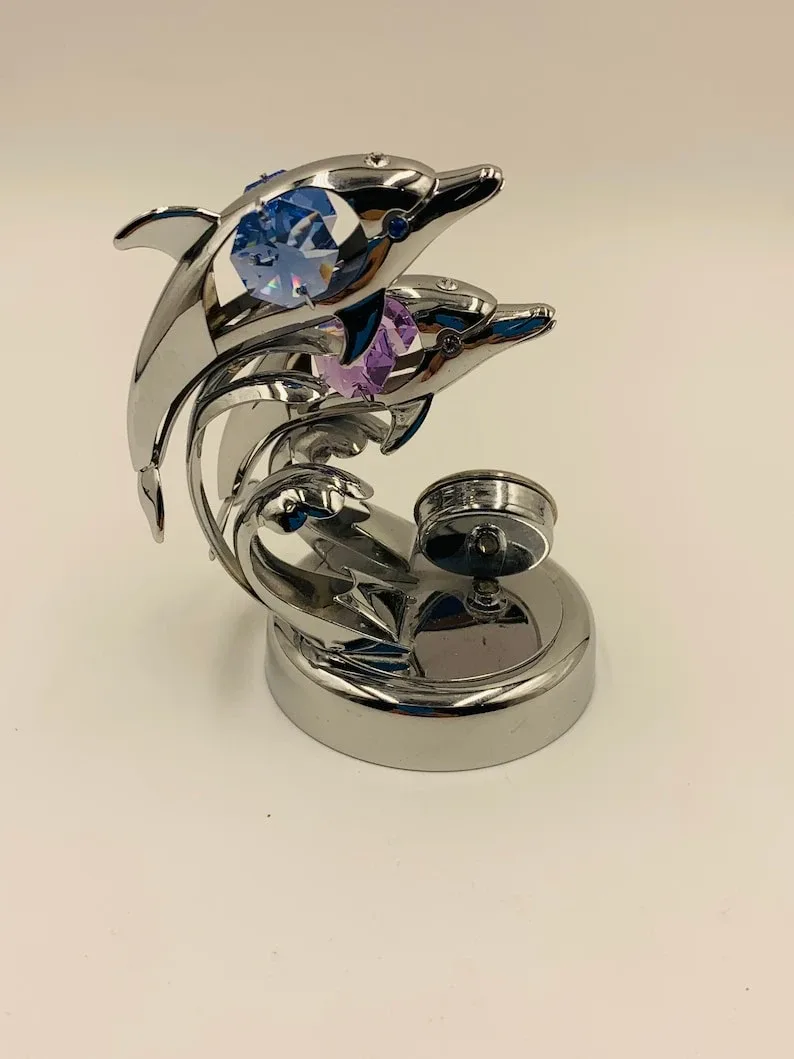 Vintage Dolphin Ornament with Clock CRYSTOCRAFT image indicator(6)