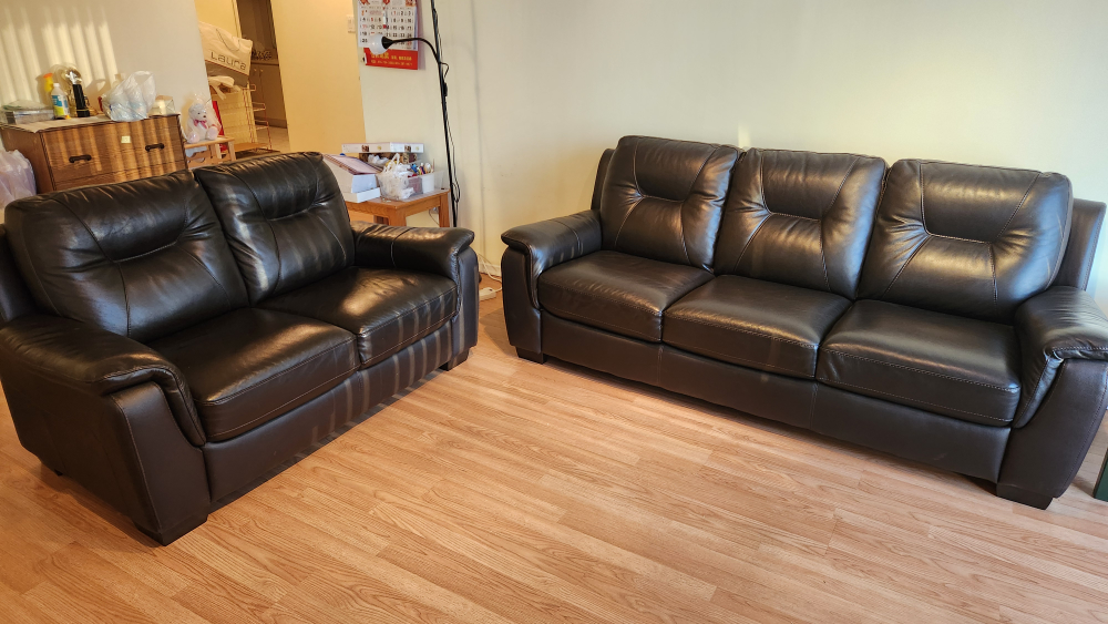 Black Leather Sofa Set - Loveseat and 3-Seater
