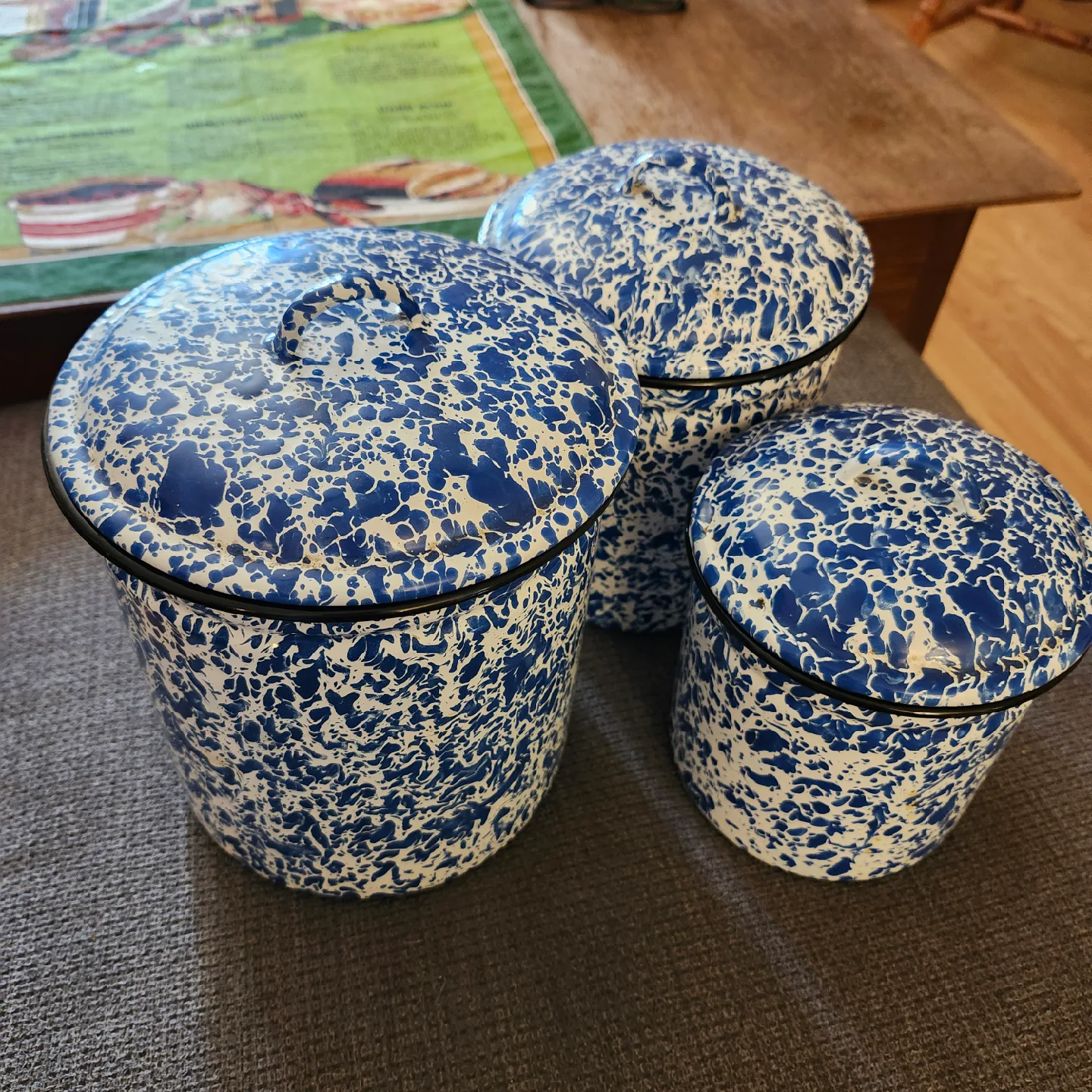 Vintage Blue & White Splatterware Canister Set thumbnail