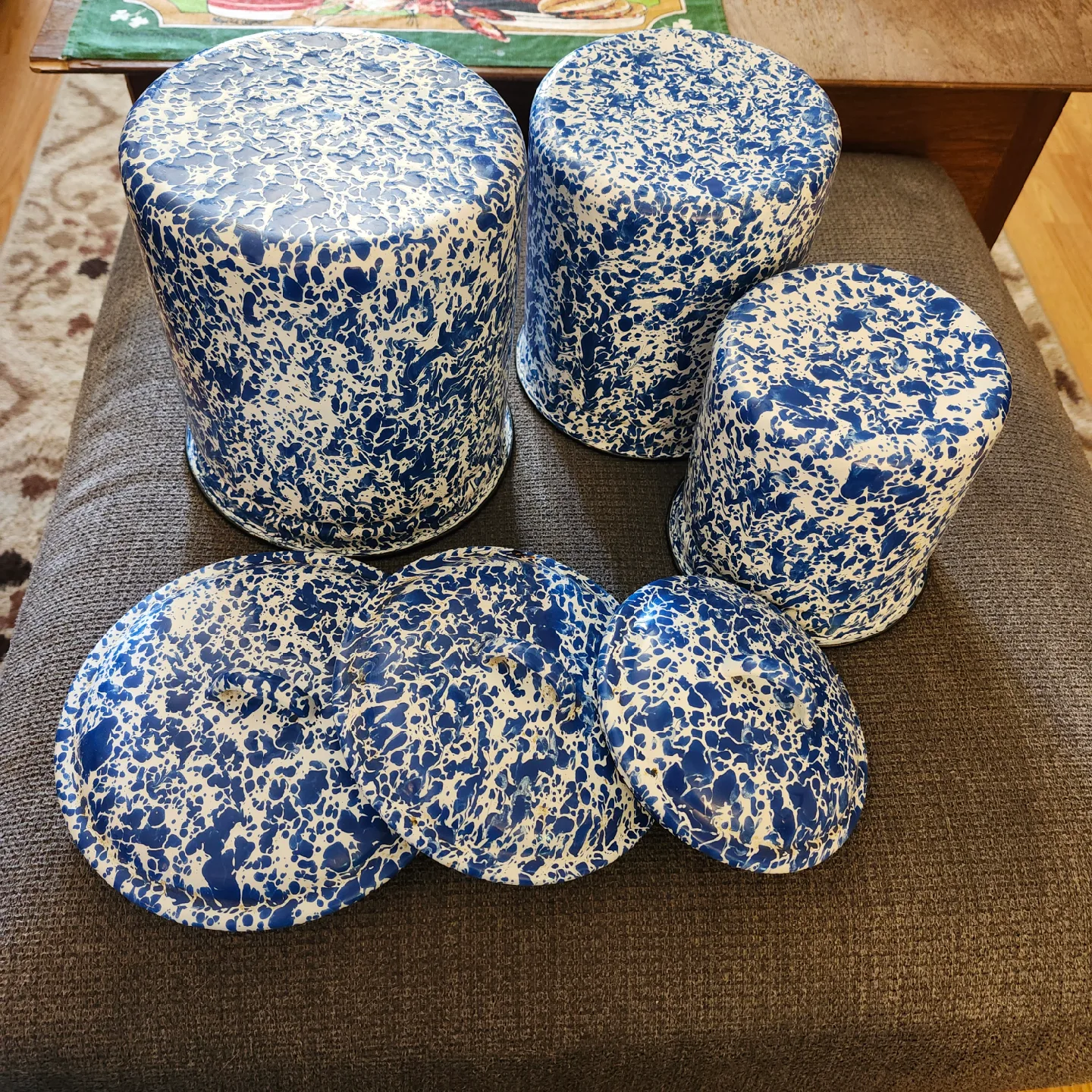 Vintage Blue & White Splatterware Canister Set image indicator(3)