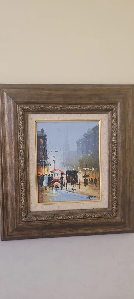 Framed Oil Painting - City Street Scene thumbnail
