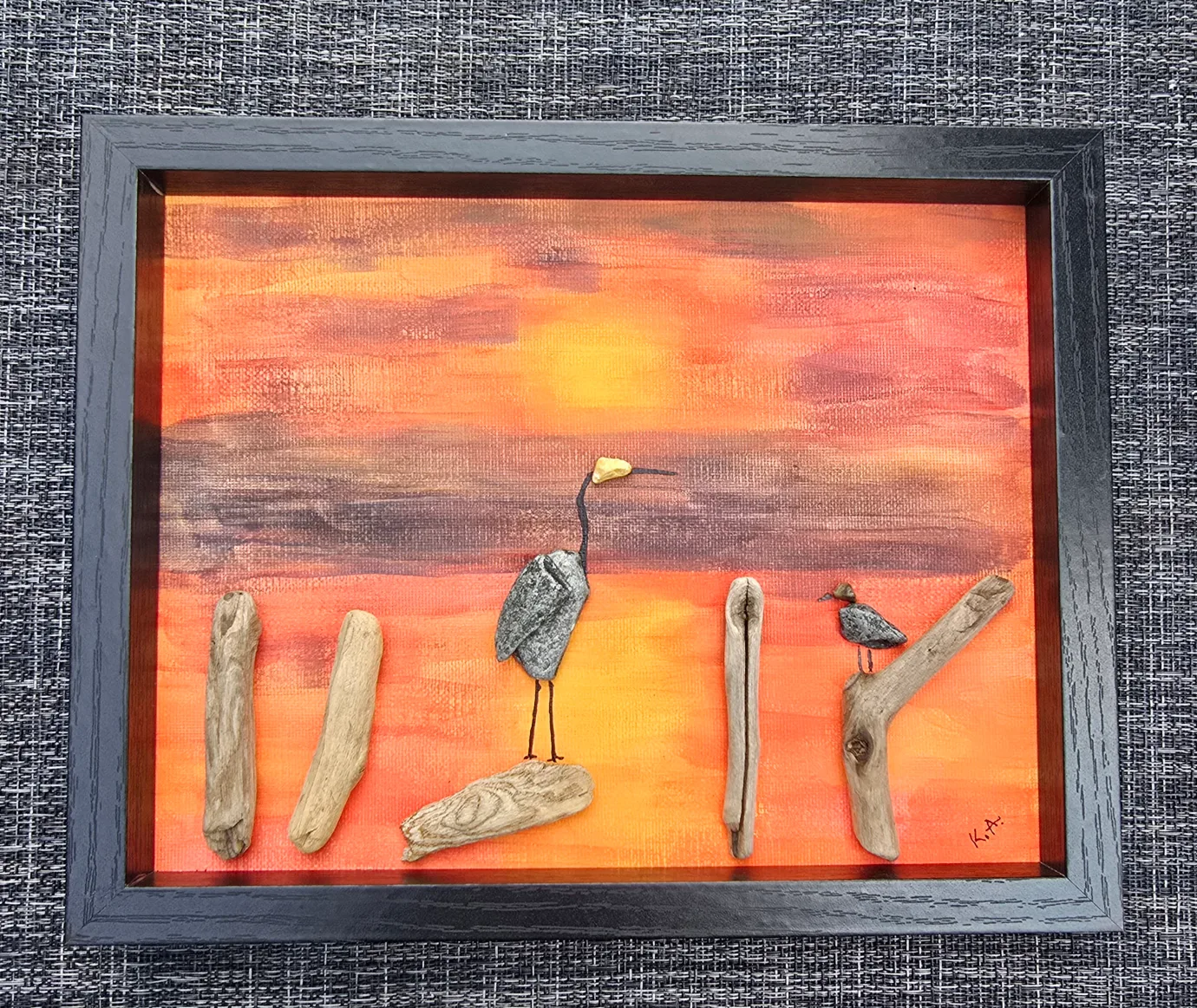 Framed Pebble Art - Sunset Scene