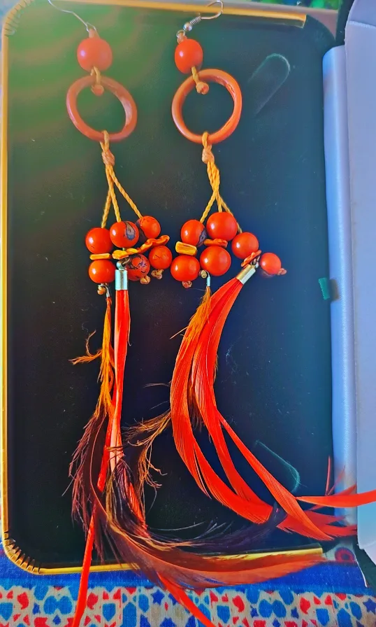 Orange Feather Beaded Earrings