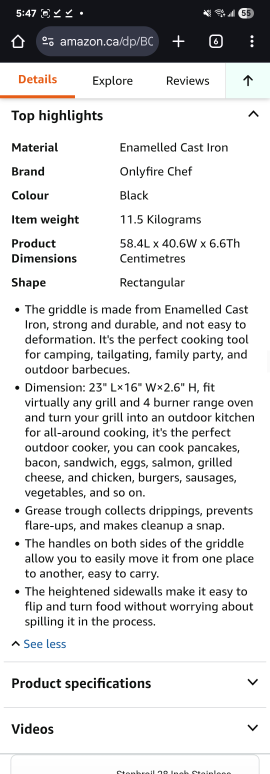 Onlyfire Chef Enamelled Cast Iron Cooking Griddle - photo 4