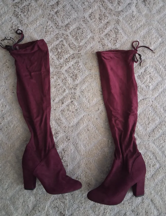 Call it Spring- Burgundy Over-the-Knee Boots thumbnail