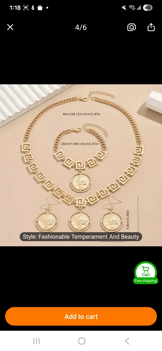Gold Fashion Jewelry Set (Necklace, Bracelet, Earrings) image indicator(3)