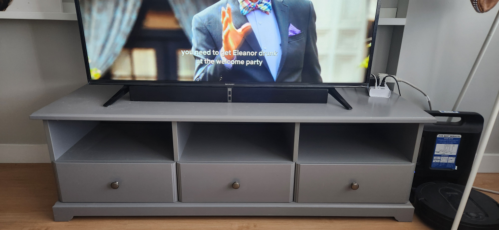 Grey TV Stand Cmwith Three Drawers