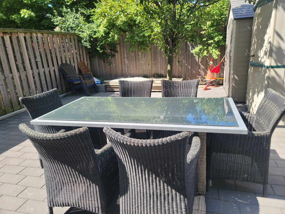Outdoor Dining Set - Table with 6 Wicker Chairs