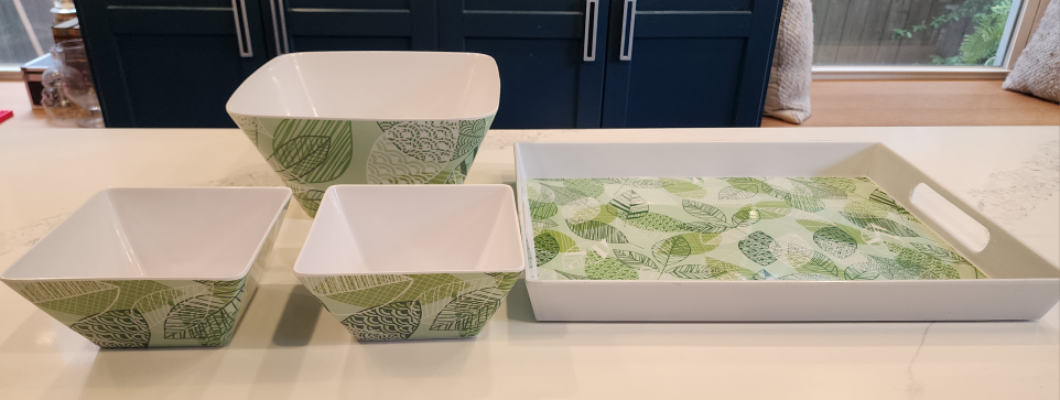 Outdoor Serving Tray & Bowls Set - Leaf Pattern - Acrylic - photo 2