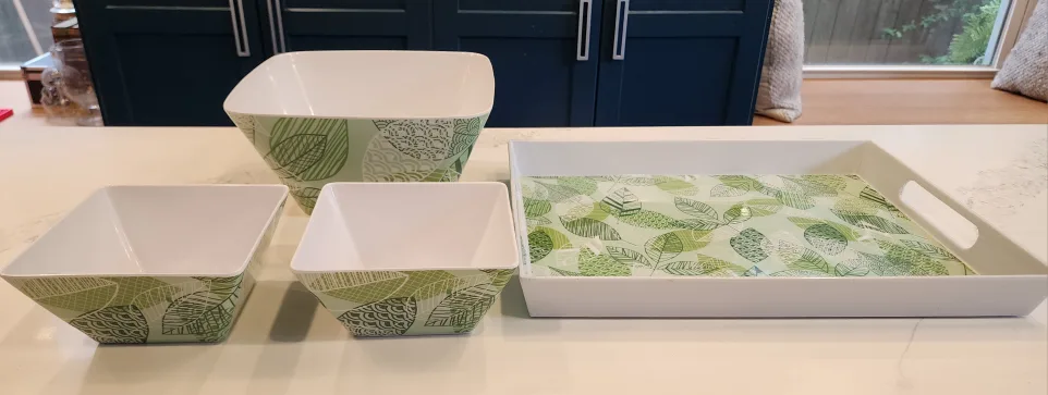Serving Tray & Bowls Set - Leaf Pattern - Acrylic image indicator(2)
