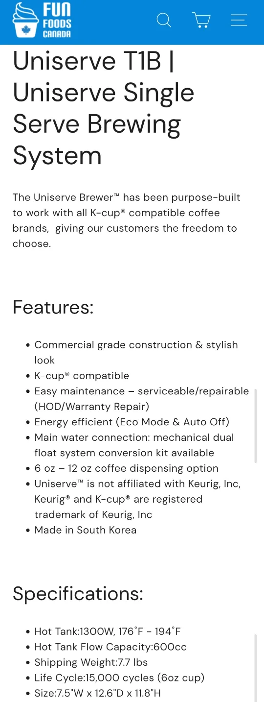 Uniserve T1B - K-Cup Compatible Single Serve Brewing System image indicator(4)