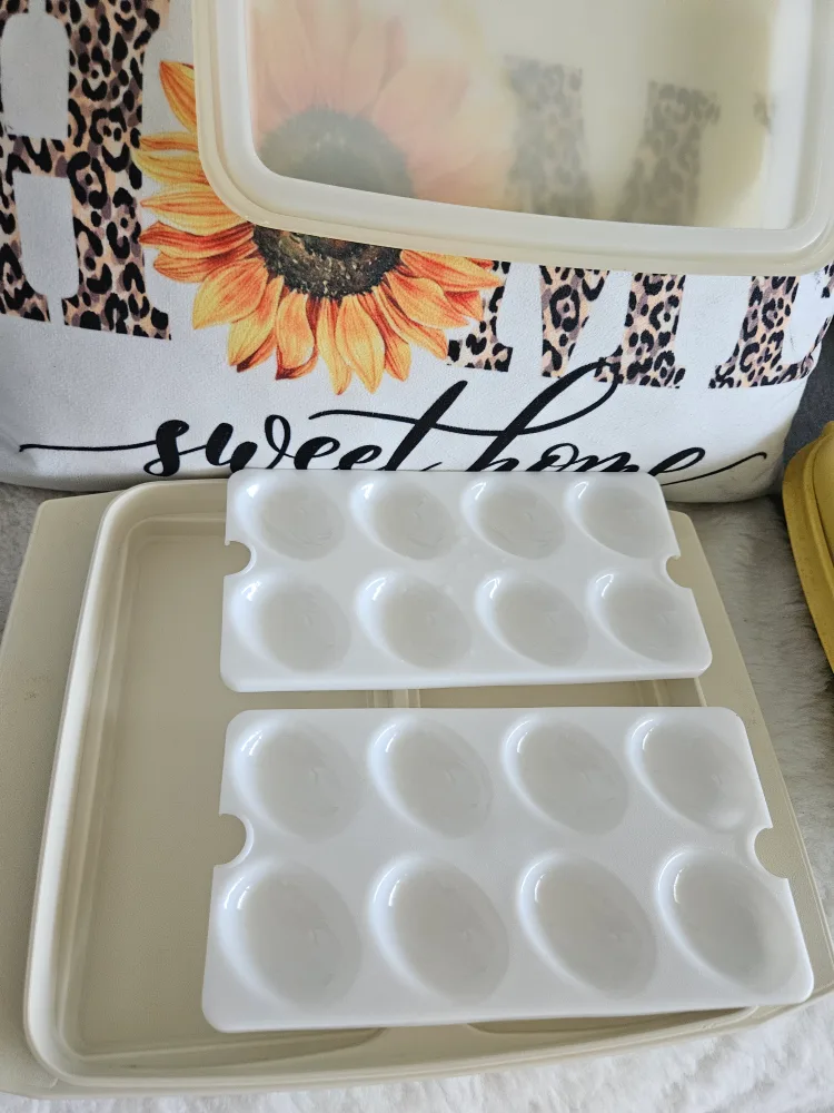 Vintage Tupperware Egg Tray & Metal Serving Tray image indicator(5)
