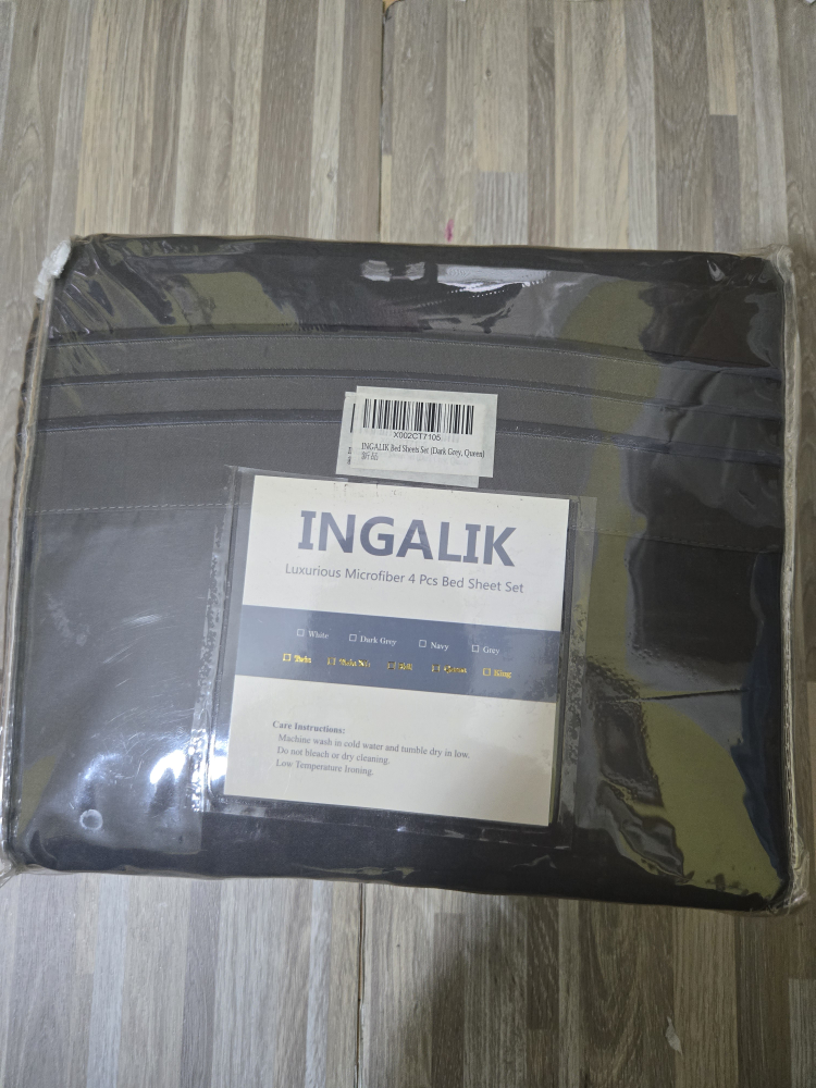 INGALIK Dark Grey Queen Bed Sheet Set (New)