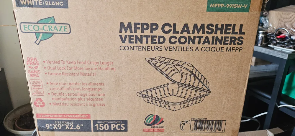 Eco-Craze MFPP Clamshell Vented Containers (150)