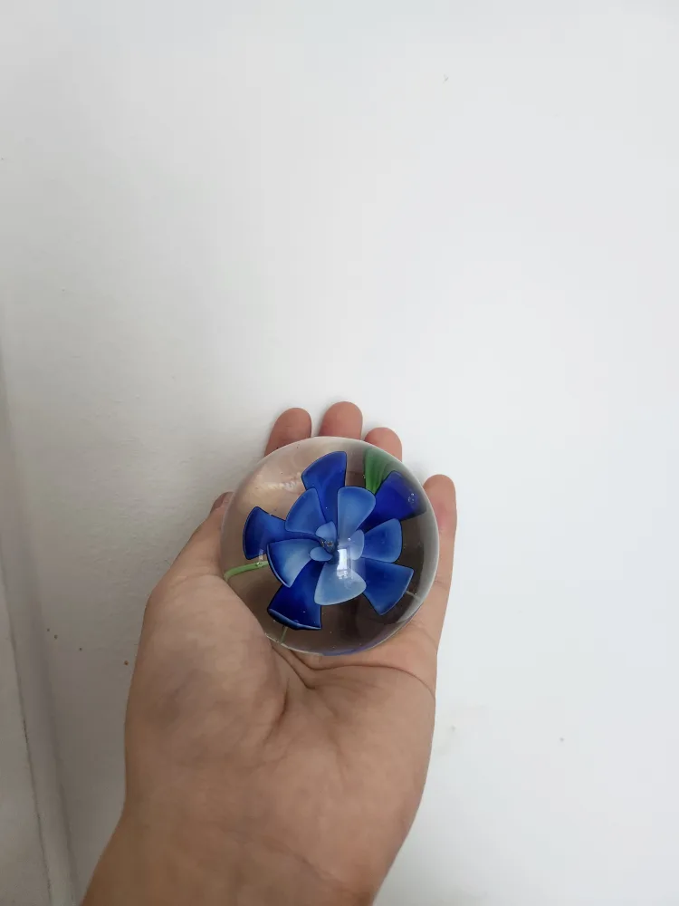 Blue Flower Glass Paperweight 🧡 thumbnail