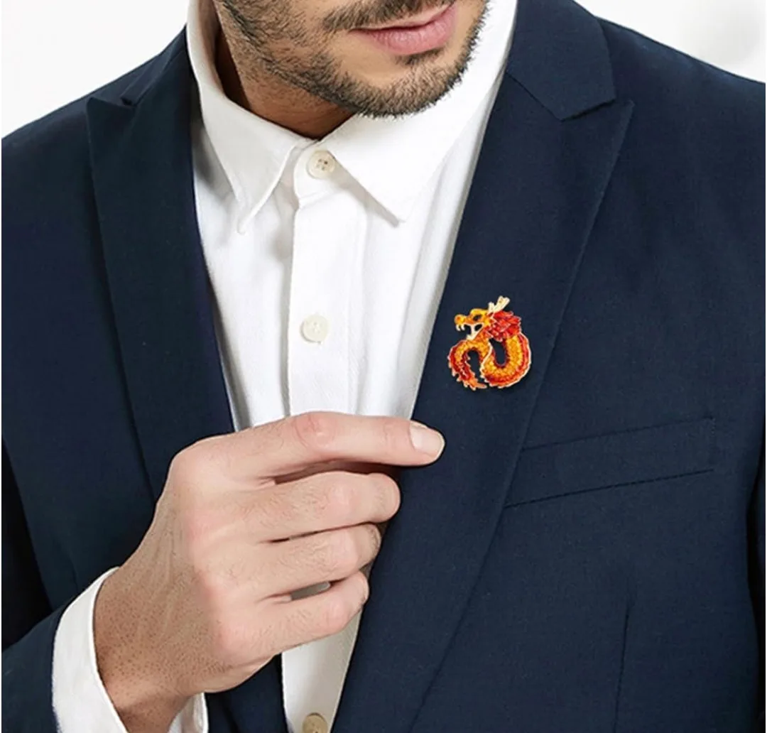 Metal Dragon Brooch Pin - Red/Gold image indicator(3)