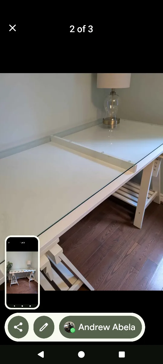 White trestle desk with glass top image indicator(2)