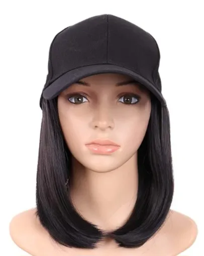 Wig Hat - Black Baseball Cap with Hair thumbnail