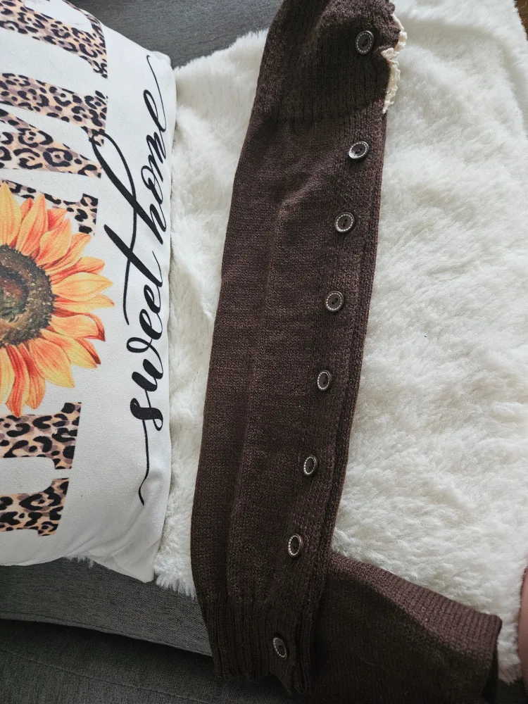 Brown Knit Leg Warmers with Buttons image indicator(6)