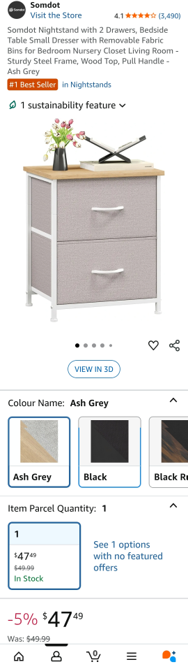 Somdot Nightstand with 2 Drawers - Ash Grey - photo 3