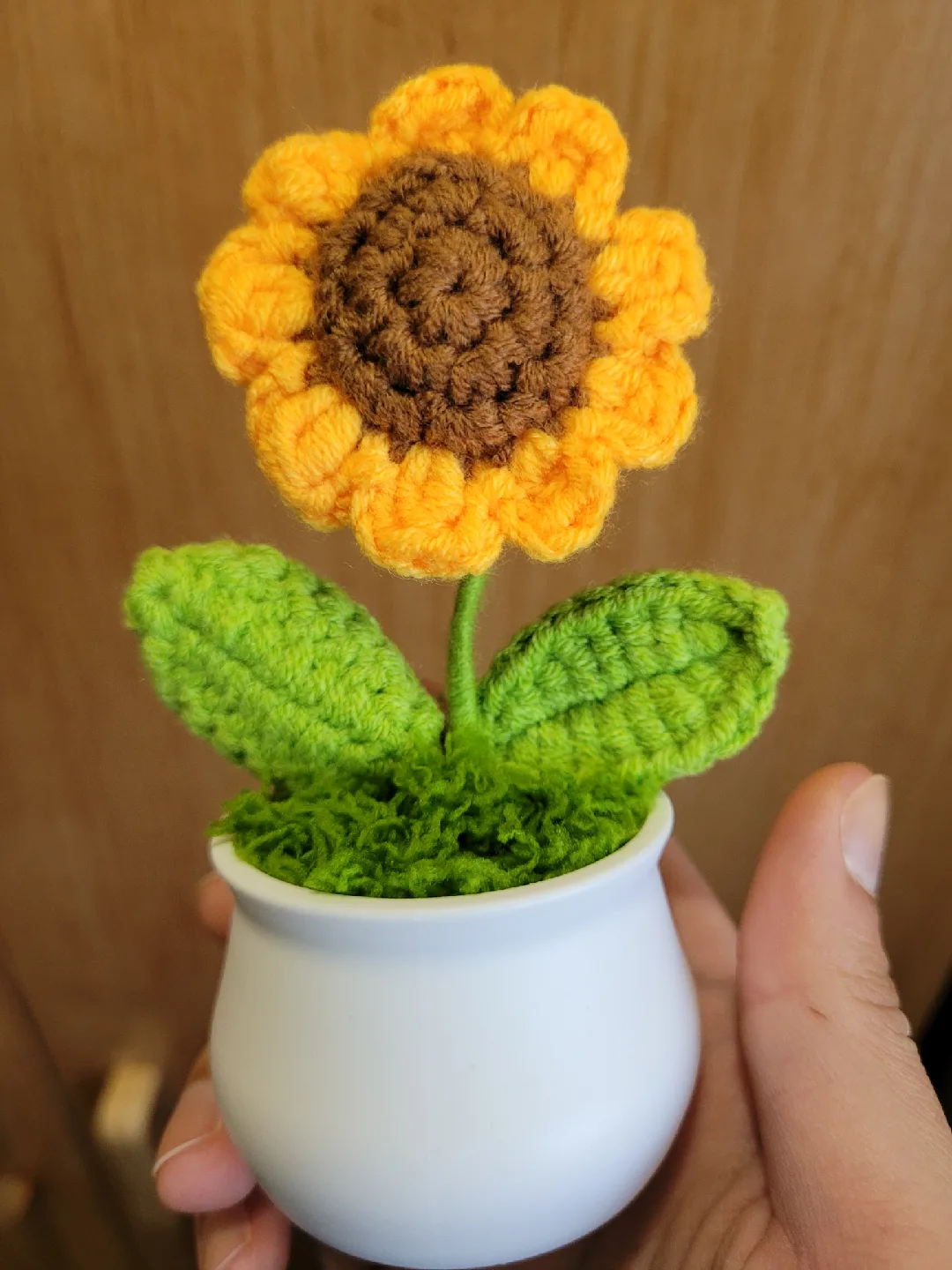 Crocheted Sunflower in White Pot image indicator(6)