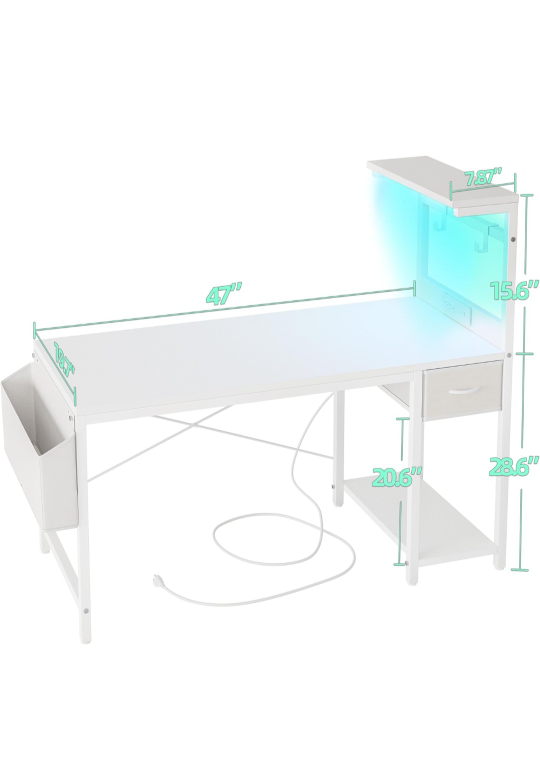 White Desk with Embedded Power Strip - 47" - photo 2