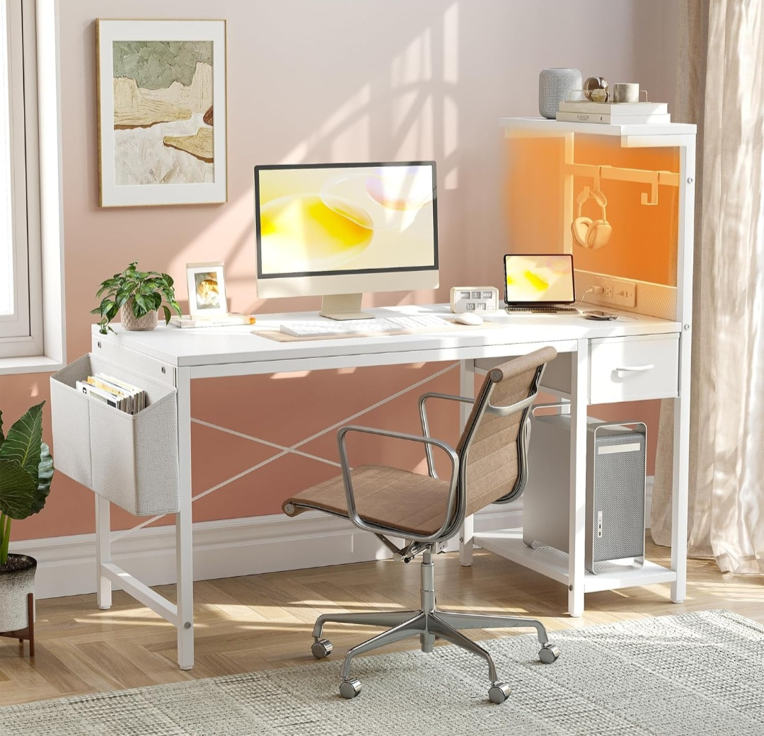White Desk with Embedded Power Strip - 47" - photo 3