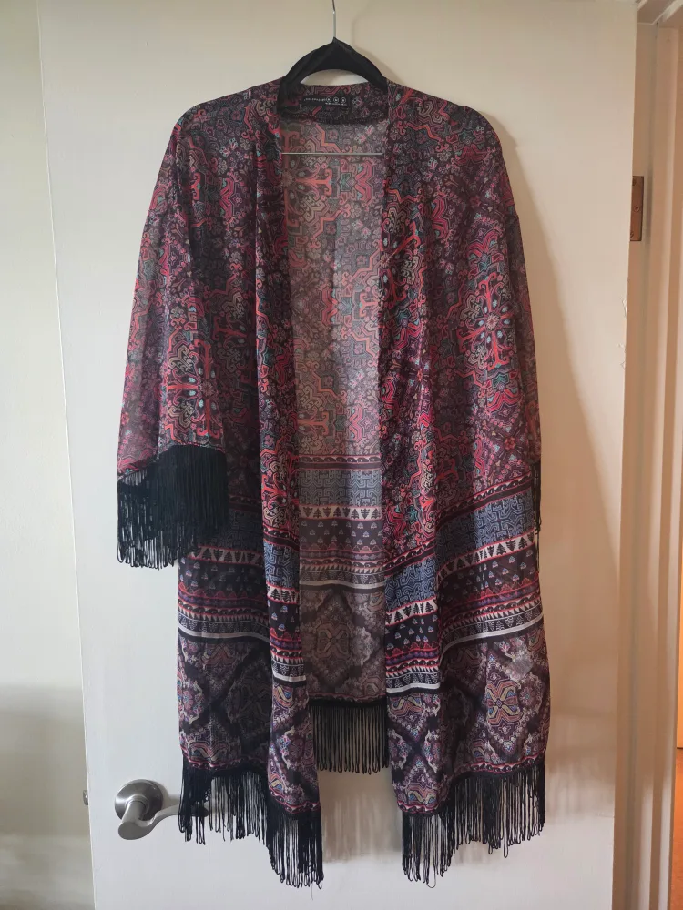 Long patterned Kimono with Fringe thumbnail