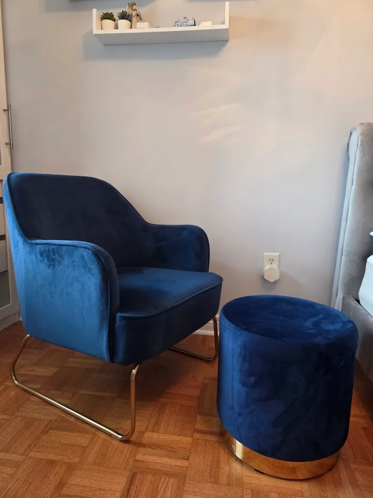 Blue Velvet Accent Chair with Ottoman thumbnail
