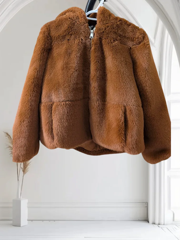 Zara Faux Fur Brown Jacket-size M. Read Description