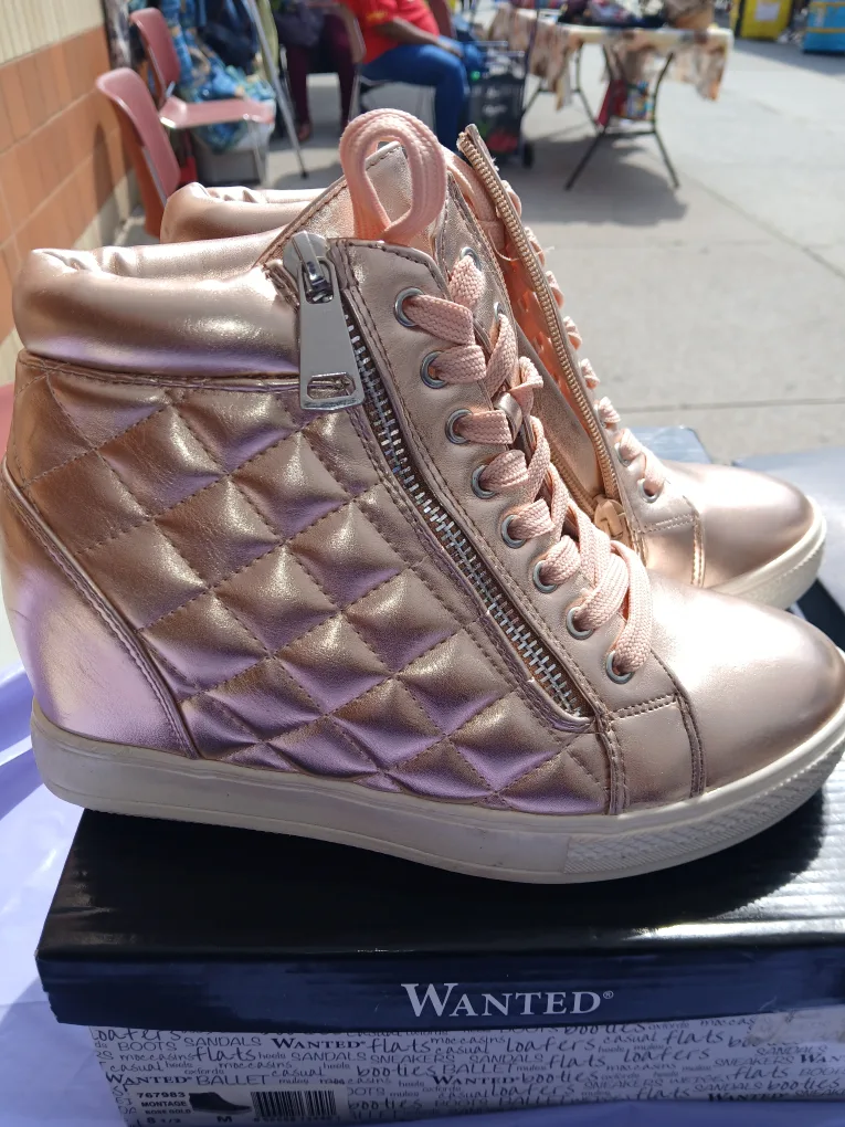 Wanted Rose Gold Quilted Wedge Sneakers - Size M image indicator(3)