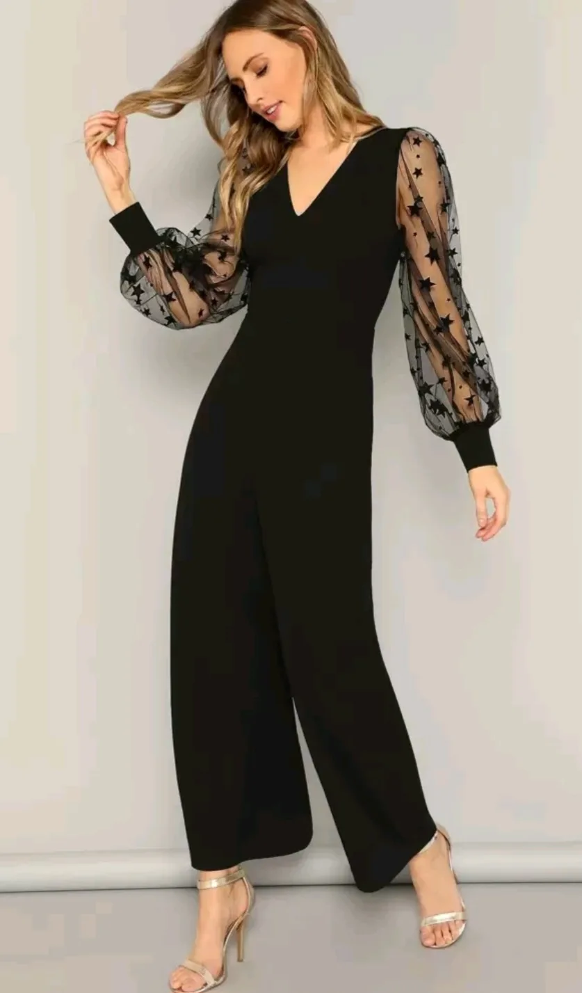 Shein Black Star Sleeve Jumpsuit - Size M image indicator(9)